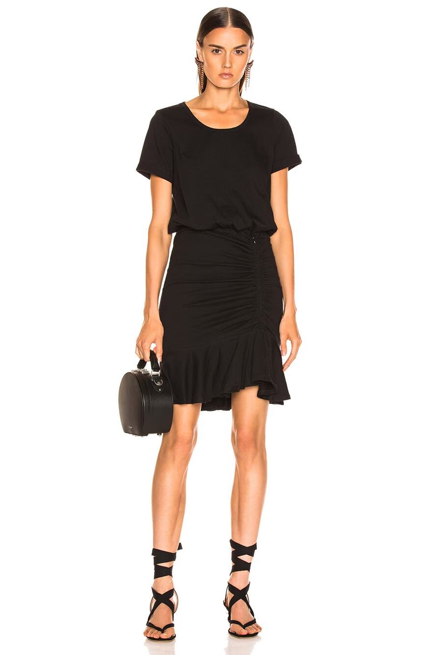 VERONICA BEARD Pima Ruched Dress with Flounce Black Medium M